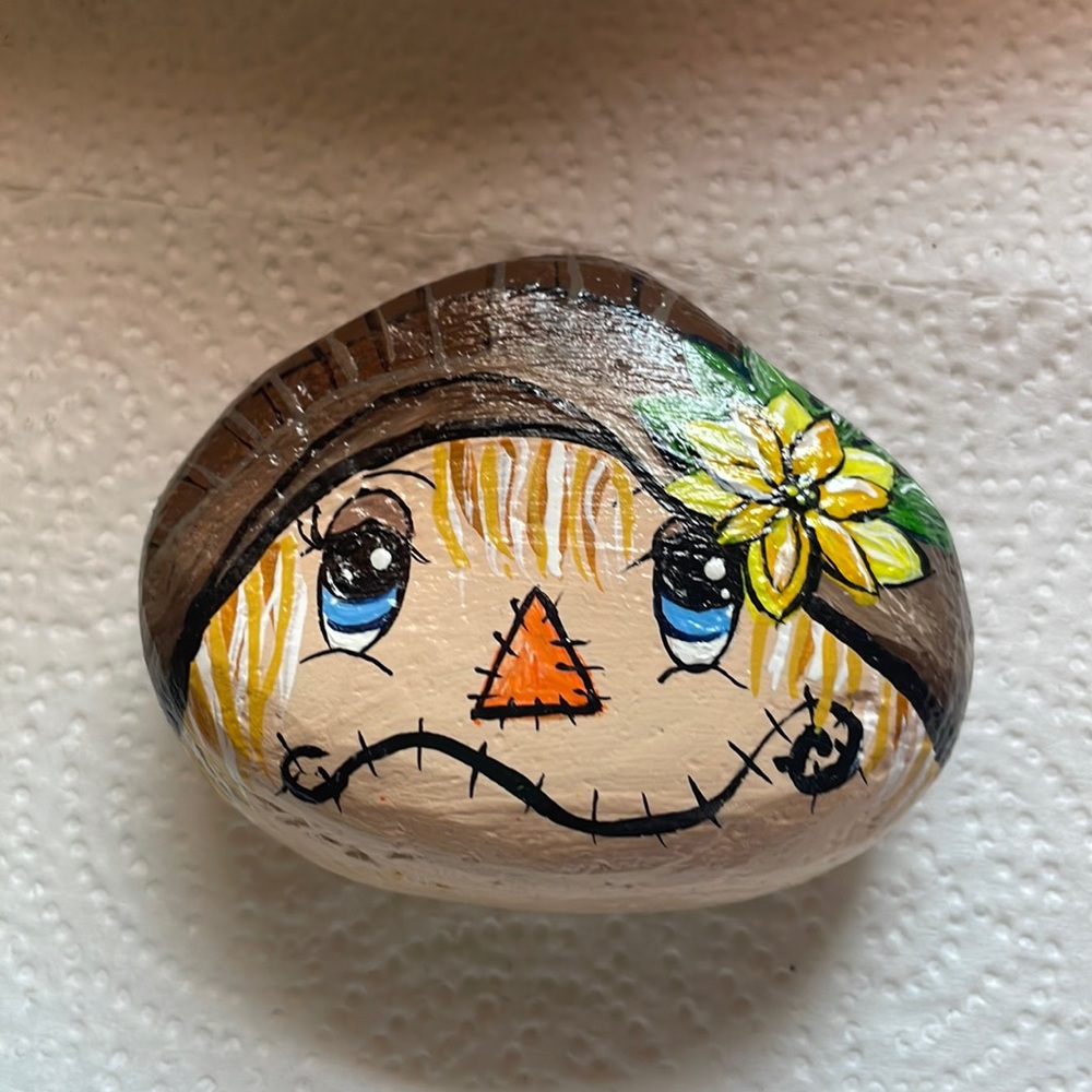 Hand-Painted Scarecrow, One of a kind Artistry on Rock from TN Nolichucky River